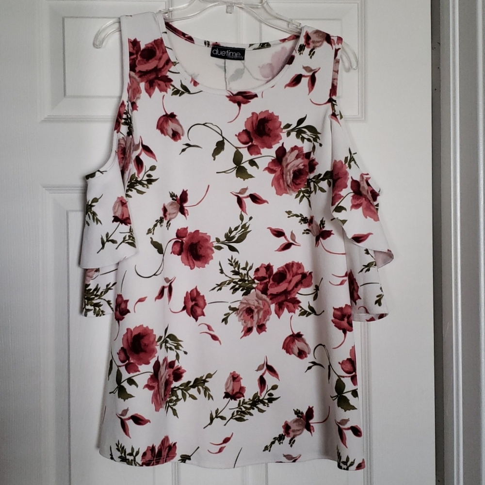 Maternity floral cold shoulder top size M